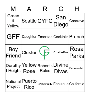 GF & Women's History Month Bingo Card