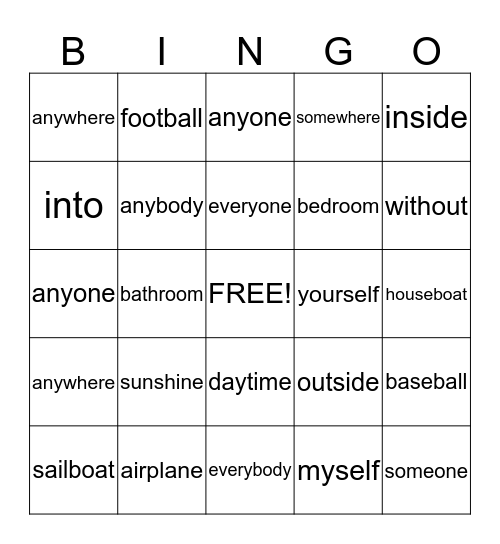 COMPOUND WORDS Bingo Card
