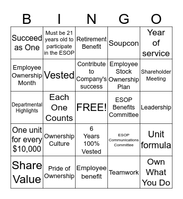 ESOP Bingo! Bingo Card