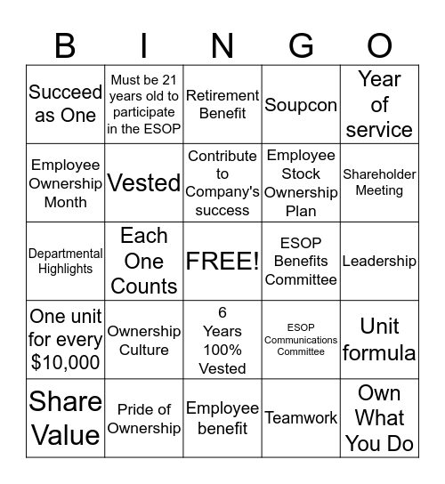 ESOP Bingo! Bingo Card