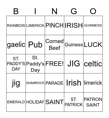 ST. PATRICKS DAY  Bingo Card