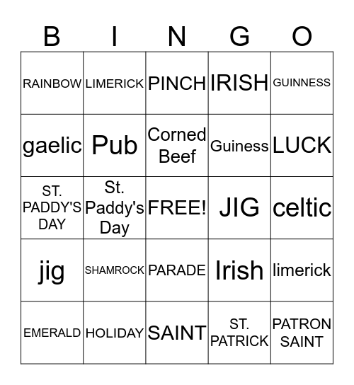 ST. PATRICKS DAY  Bingo Card