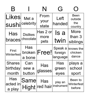 Winterfest Bingo  Bingo Card