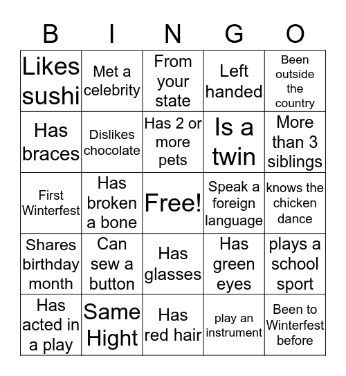 Winterfest Bingo  Bingo Card