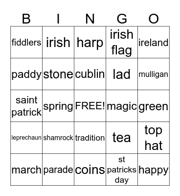 Happy St Patricks Day Bingo Card