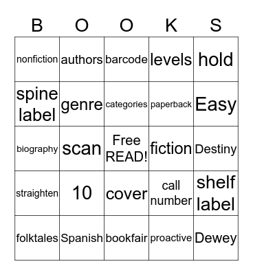 Library Helper Bingo Card