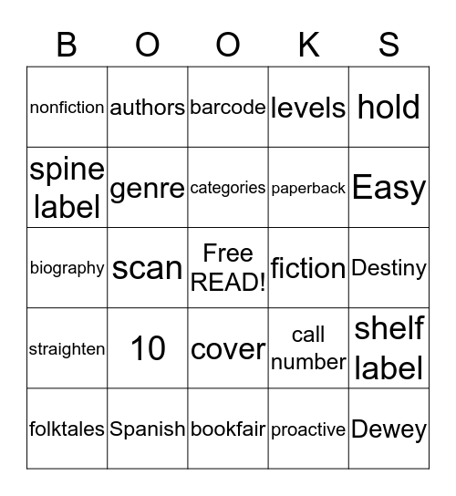 Library Helper Bingo Card