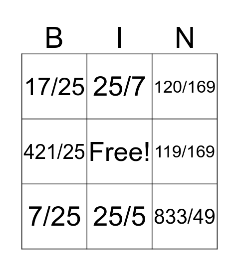 Double Angle Identities Bingo Card