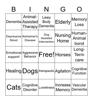 Animal-Assisted Therapy Bingo Game Bingo Card
