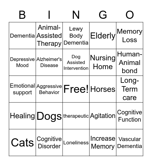 Animal-Assisted Therapy Bingo Game Bingo Card