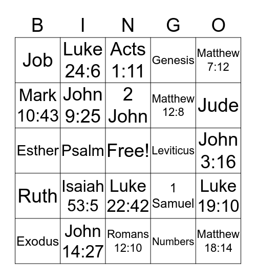 Primary BIBLE Bingo Card