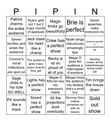 Backstage Bingo CLOSING NIGHT 16 Mar 2019 Bingo Card