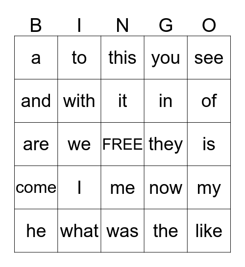 Buchinski's High Frequency Words Bingo Card