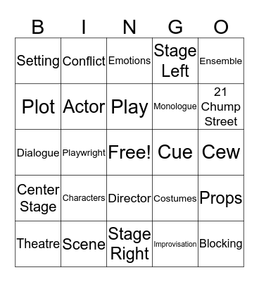 Theatre Vocab Basics Bingo Card