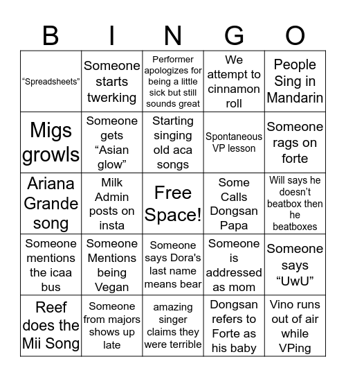 BINGO!!!!  Bingo Card