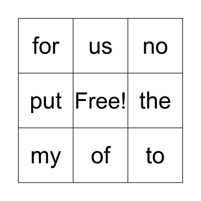 SuperKids Words Bingo Card