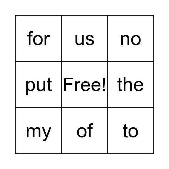 SuperKids Words Bingo Card
