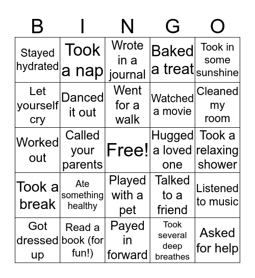 Self Care Bingo Card