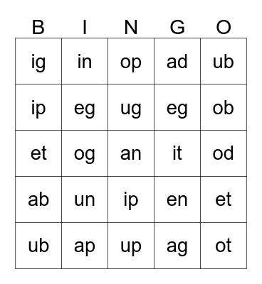 Phonics Bingo  Bingo Card