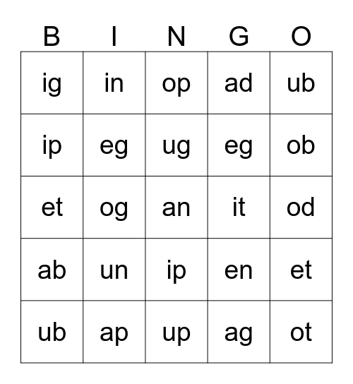 Phonics Bingo  Bingo Card