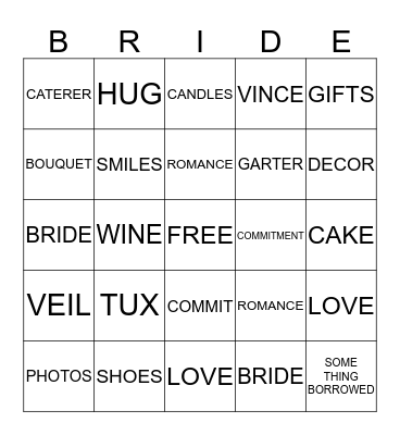 BRIDAL SHOWER BINGO Card