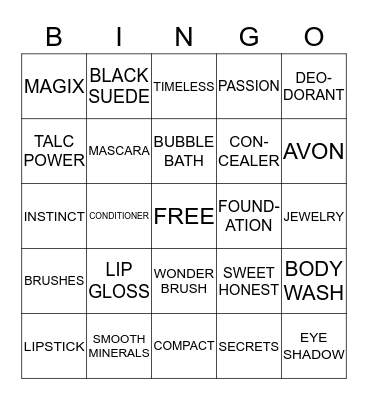 AVON Bingo Card