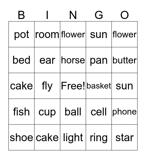 Compound Words Bingo Card