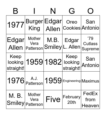 David Allen Bingo Card