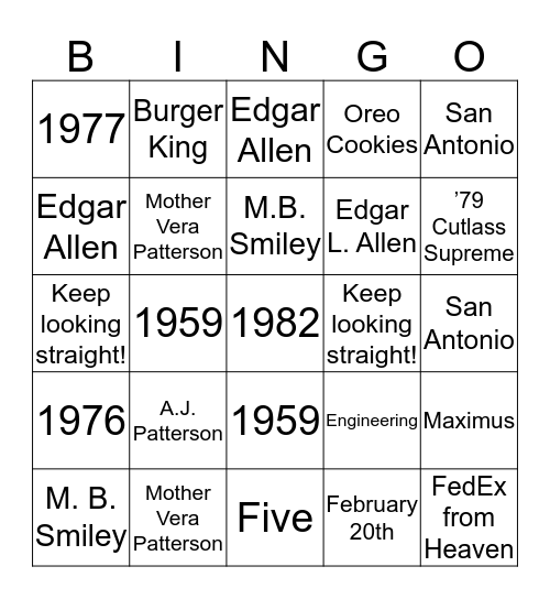 David Allen Bingo Card