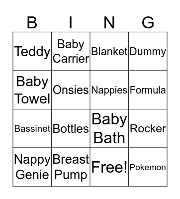 Bec and Izzy's Baby Shower Bingo Card