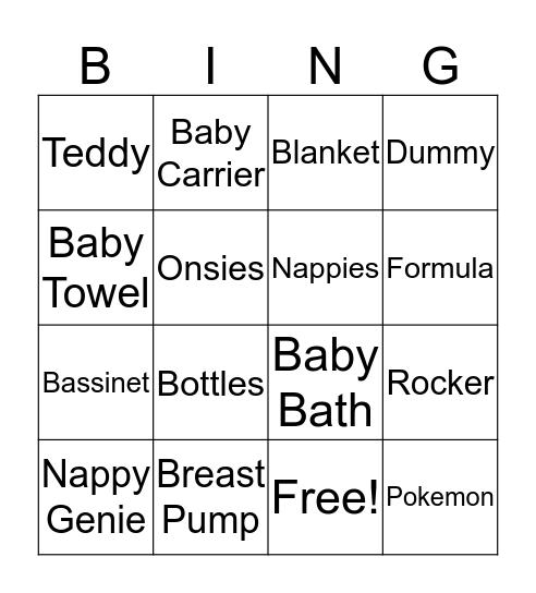 Bec and Izzy's Baby Shower Bingo Card