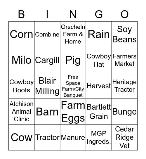 Farm/City Bingo Card