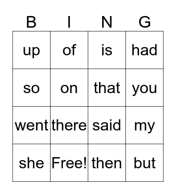 SIGHT WORDS Bingo Card