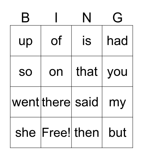 SIGHT WORDS Bingo Card