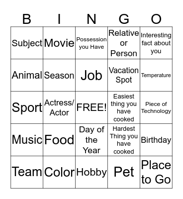 Get to Know You Bingo Card