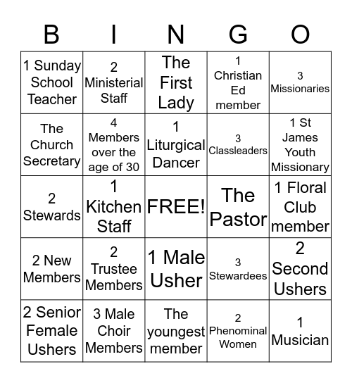 New Members Potluck Bingo Card