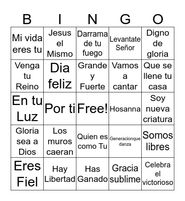 Alabanza Bingo Card