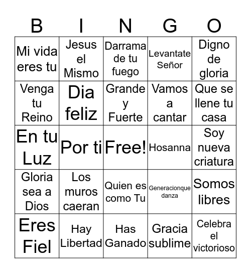 Alabanza Bingo Card