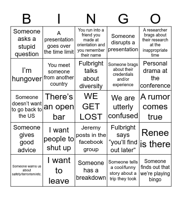 Fulbright Bingo Card