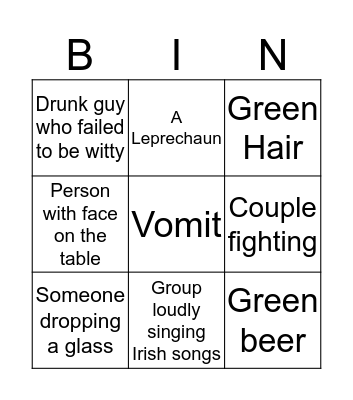 Drunk Bingo St Paddy’s Edition Bingo Card