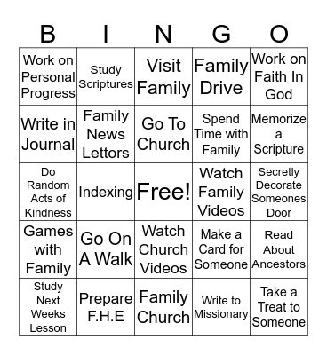 Sabbath Bingo Card
