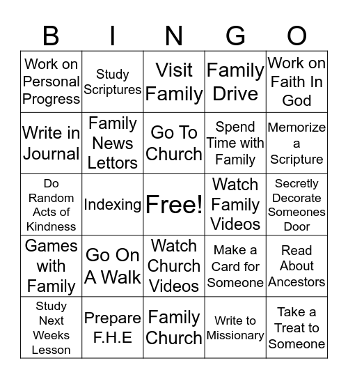 Sabbath Bingo Card