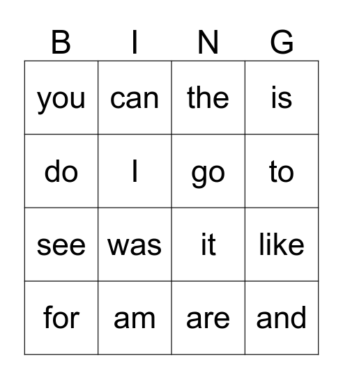 Snap Word Bingo! Bingo Card