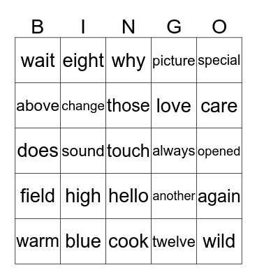 "Busy Buzzy Bee" Word Power Words Bingo Card