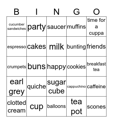 PoppleWell Time for a Cuppa Bingo! Bingo Card