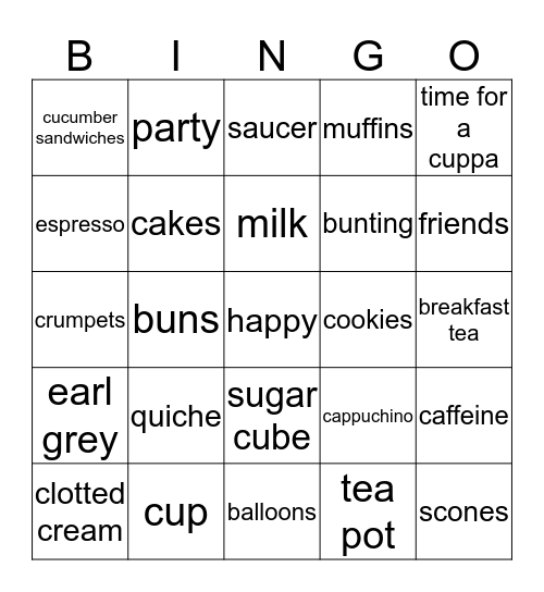 PoppleWell Time for a Cuppa Bingo! Bingo Card