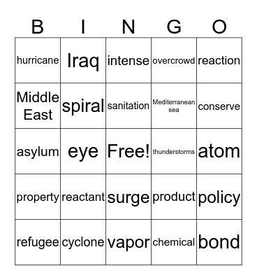 vocabulary for the week of 3/18-22 Bingo Card