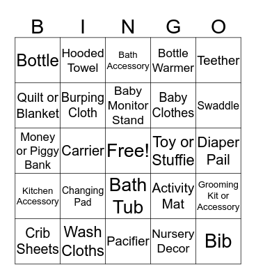 Baby Bingo Card