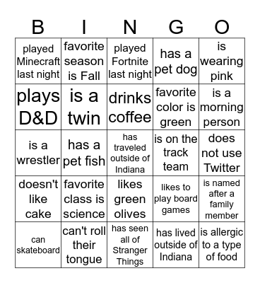 Find someone who... Bingo Card