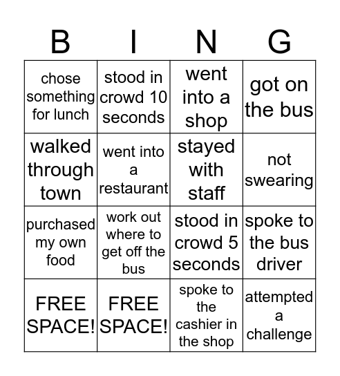 Project Week Bingo Card